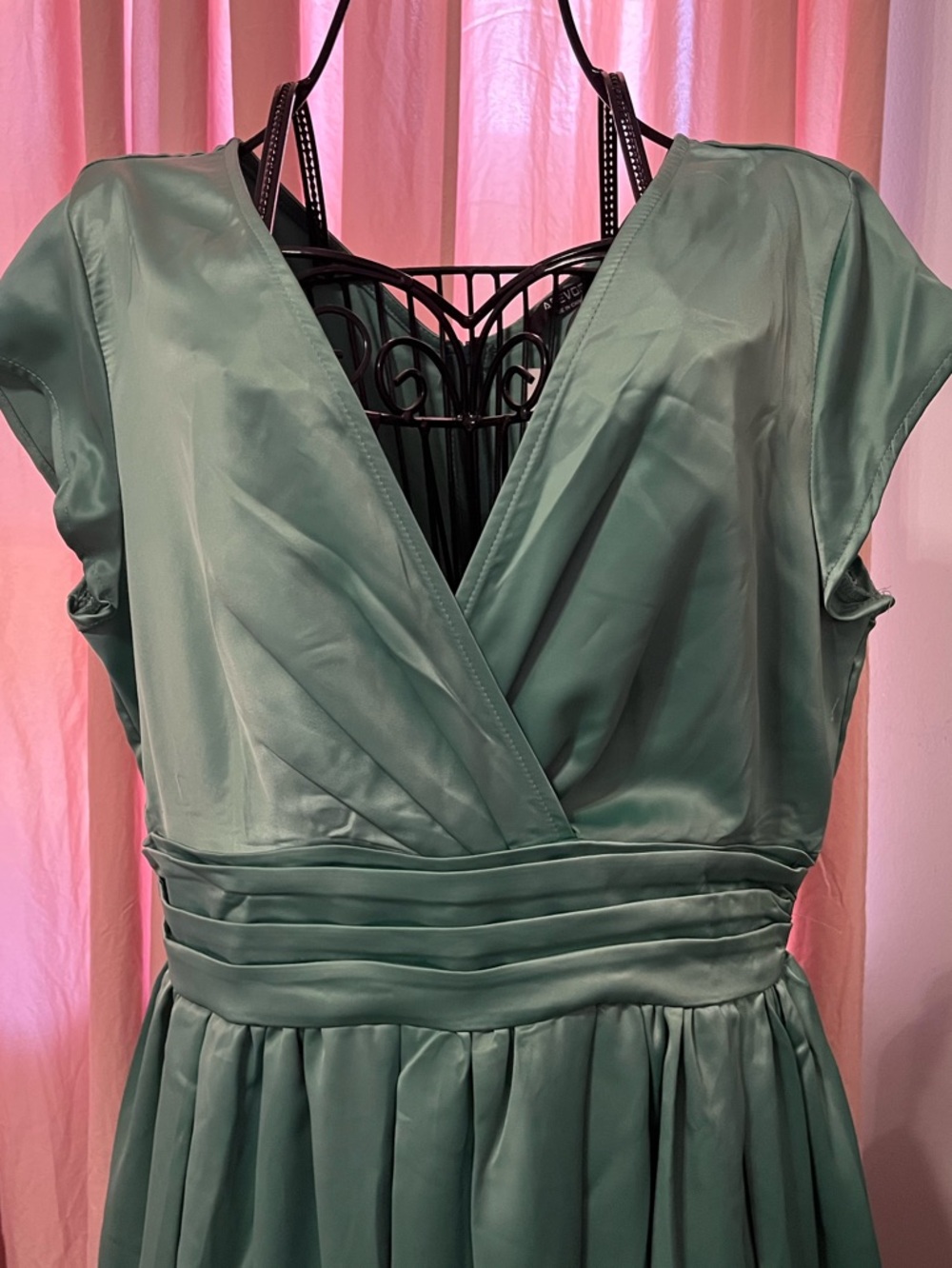 Acevog Satin Wrap Midi Dress in Sage Green